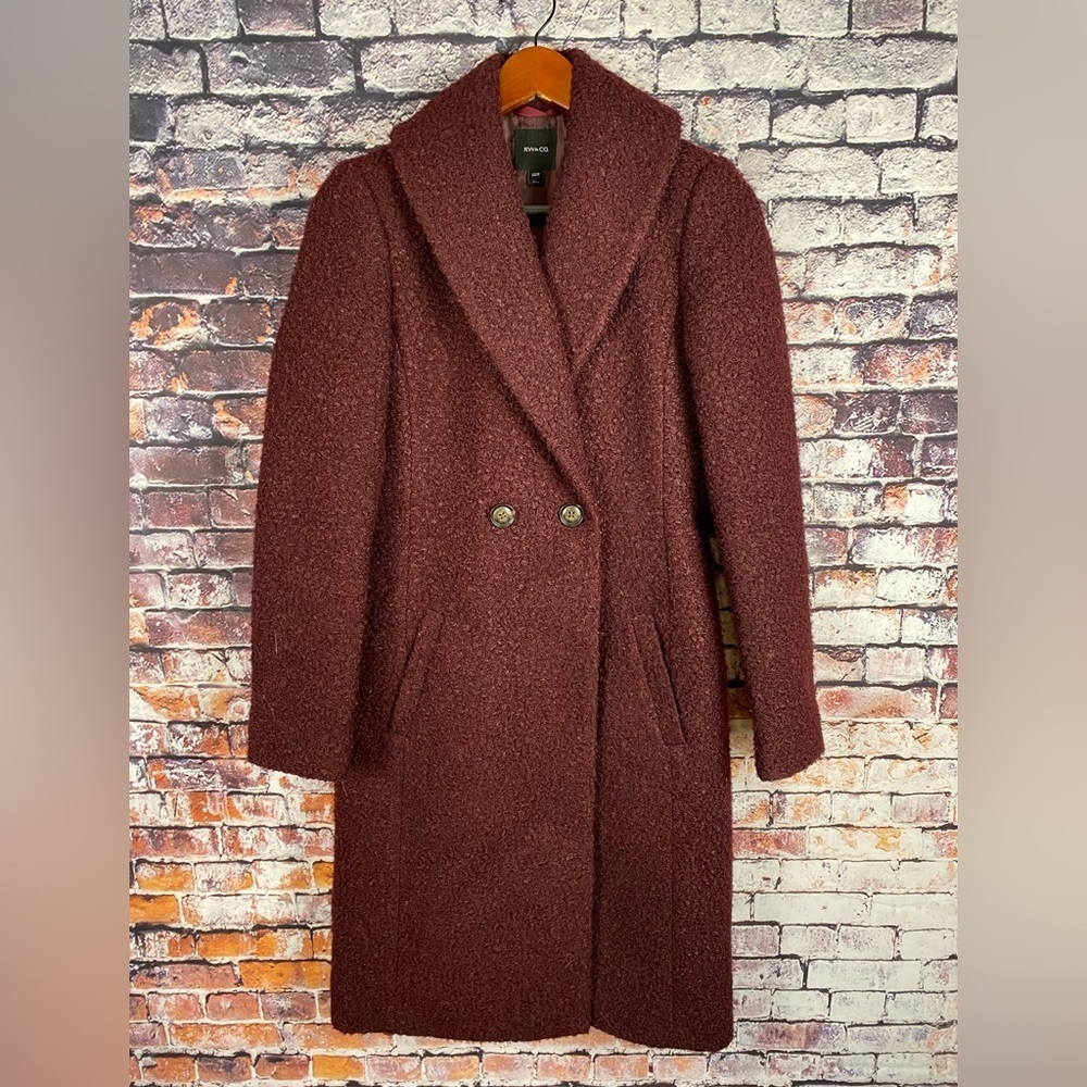 RW&CO Maroon Red Teddy Double Breasted Long Cozy Layering Coat Sz XS - Picture 4 of 16